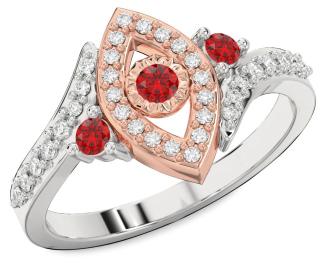 Diamond Ruby Platinum & Rose Gold Evil Eye Ring