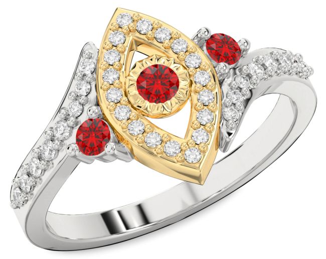 Diamond Ruby Gold Silver Evil Eye Ring