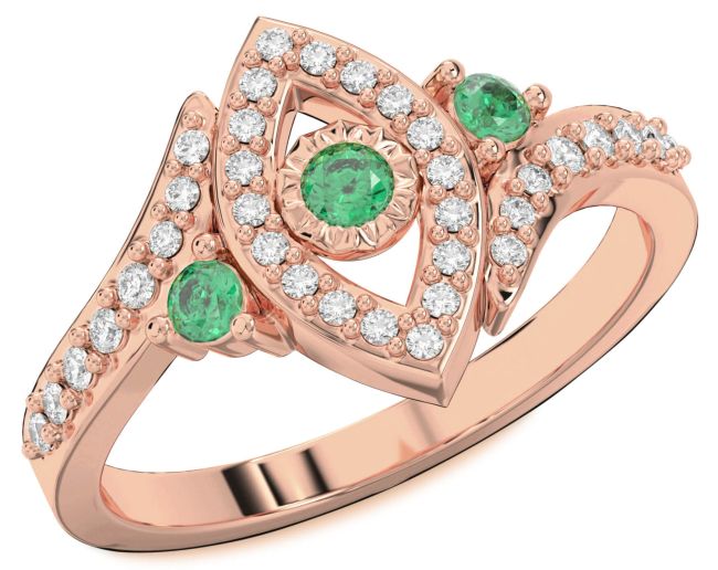 Diamond Emerald Rose Gold Evil Eye Ring