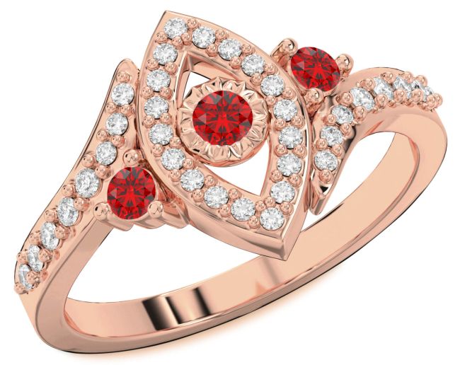 Diamond Ruby Rose Gold Evil Eye Ring