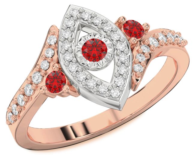 Diamond Ruby Platinum & Rose Gold Evil Eye Ring