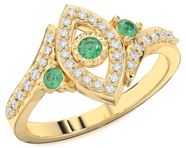 Diamond Emerald Gold Evil Eye Ring