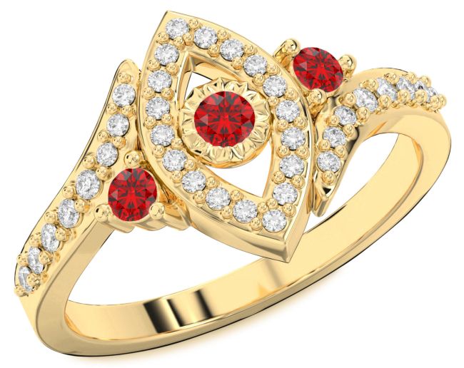 Diamond Ruby Gold Silver Evil Eye Ring
