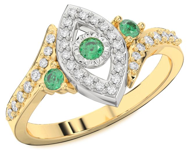 Diamond Emerald Gold Silver Evil Eye Ring