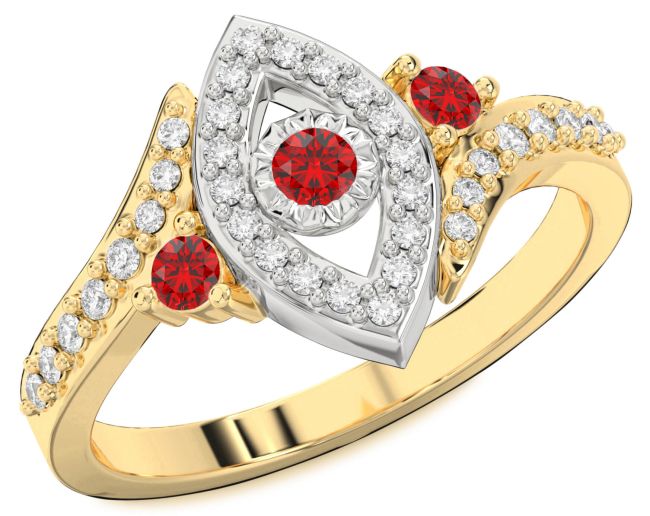 Diamond Ruby White Yellow Gold Evil Eye Ring