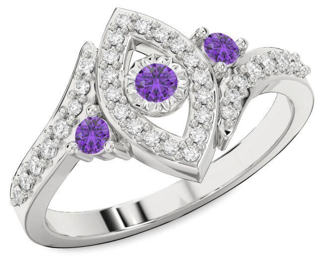 Diamond Amethyst Platinum Evil Eye Ring