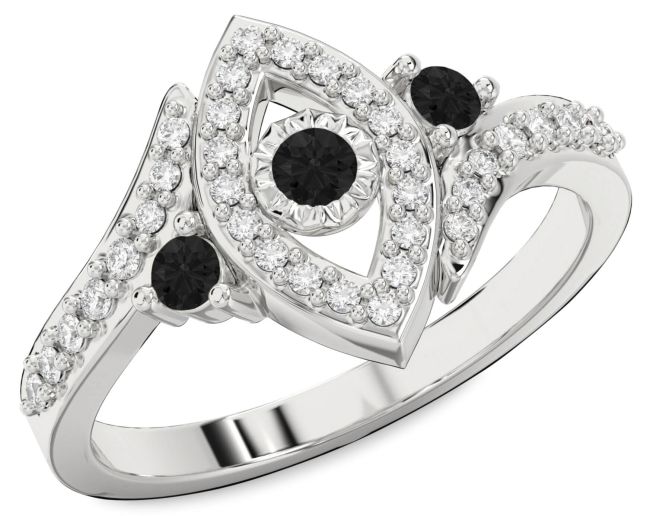 Black Diamond Silver Evil Eye Ring
