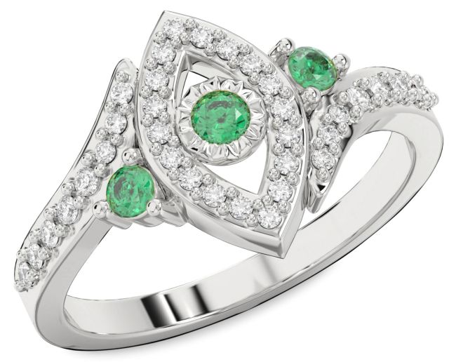 Diamond Emerald White Gold Evil Eye Ring