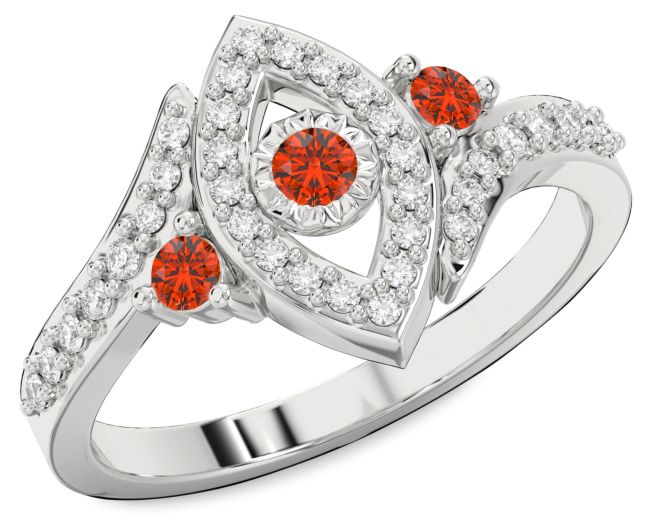 Diamond Fire Opal Platinum Evil Eye Ring