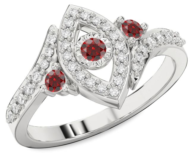 Diamond Garnet Platinum Evil Eye Ring