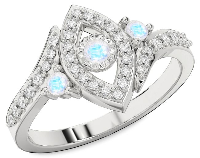 Diamond Moonstone Silver Evil Eye Ring
