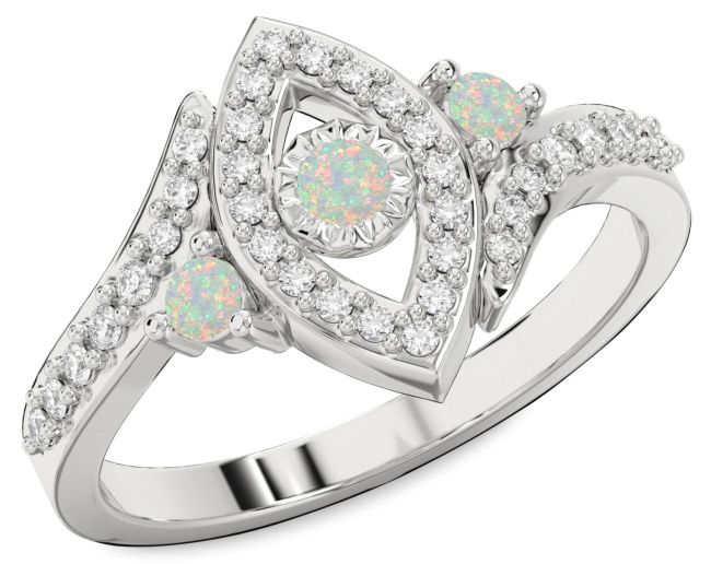 Diamond Opal Silver Evil Eye Ring