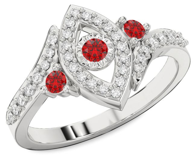 Diamond Ruby White Gold Evil Eye Ring