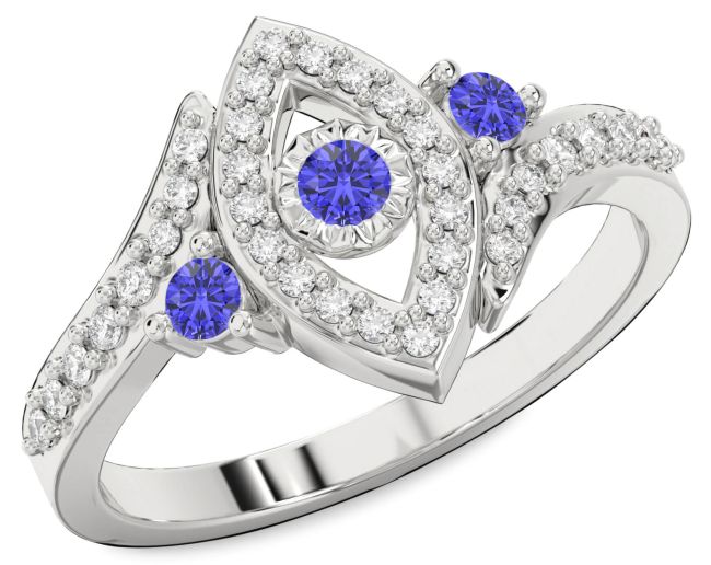 Diamond Tanzanite Silver Evil Eye Ring