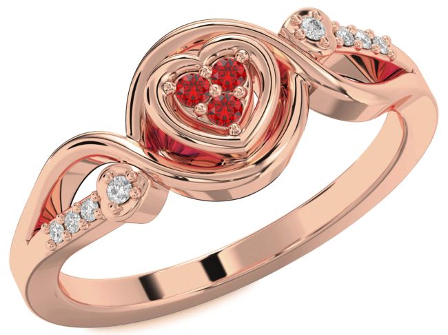 Diamond Ruby Rose Gold Heart Ring