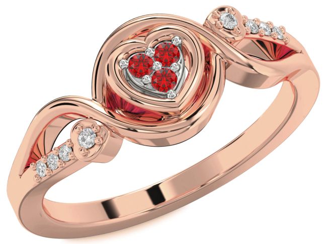Diamond Ruby White Rose Gold Heart Ring