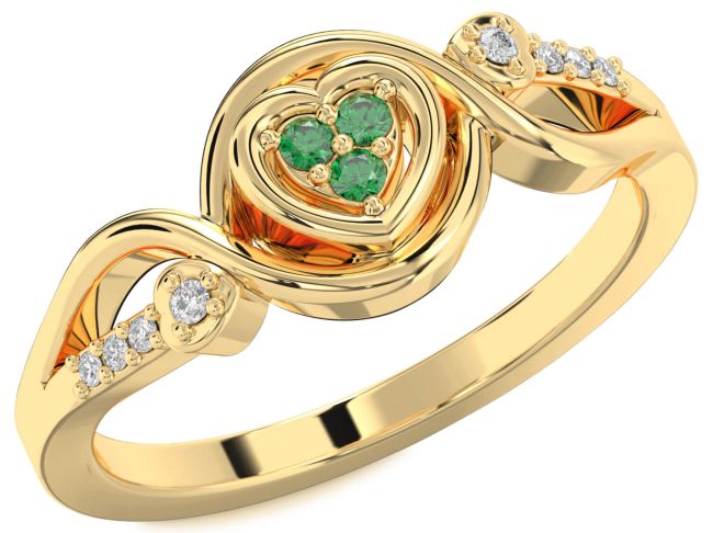 Diamond Emerald Gold Heart Ring