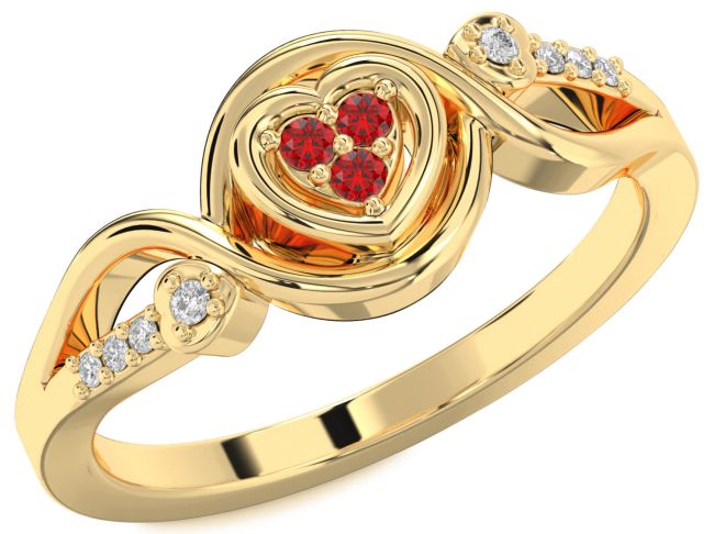 Diamond Ruby Gold Silver Heart Ring