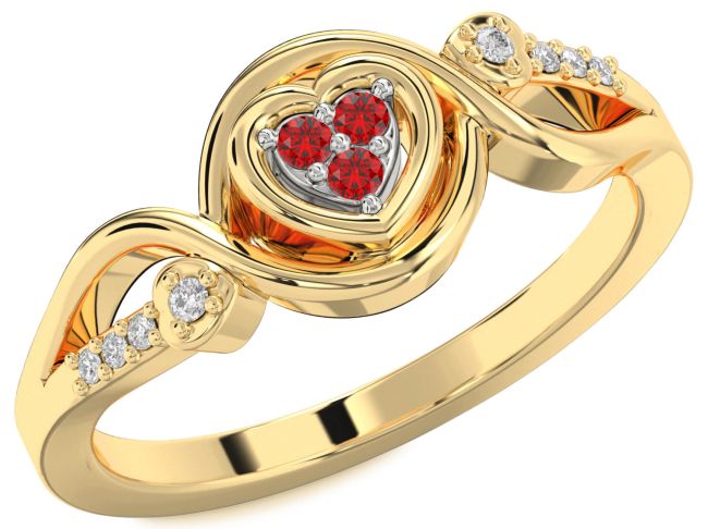 Diamond Ruby Gold Silver Heart Ring