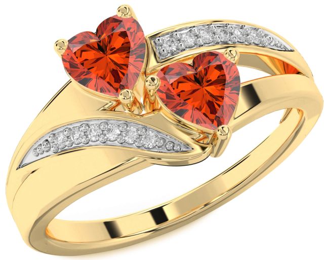 Diamond Fire Opal Gold Two Heart Ring