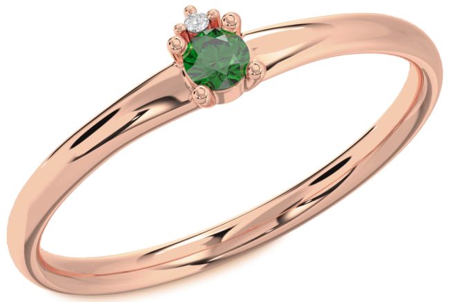 Diamond Emerald Rose Gold Silver Round Promise Ring
