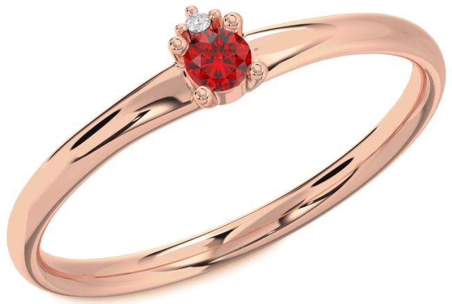 Diamond Ruby Rose Gold Silver Round Promise Ring