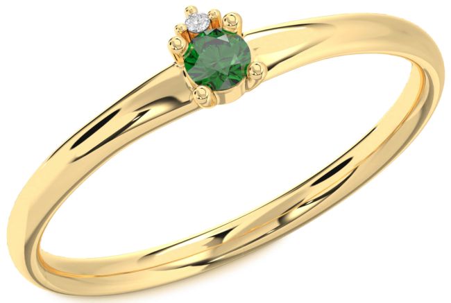 Diamond Emerald Gold Round Promise Ring