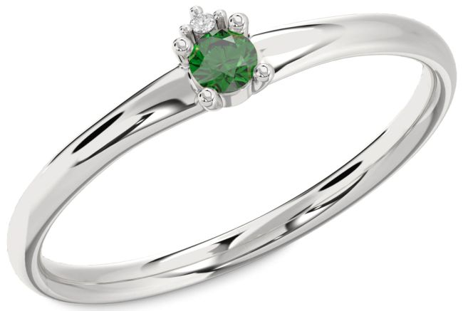 Diamond Emerald White Gold Round Promise Ring