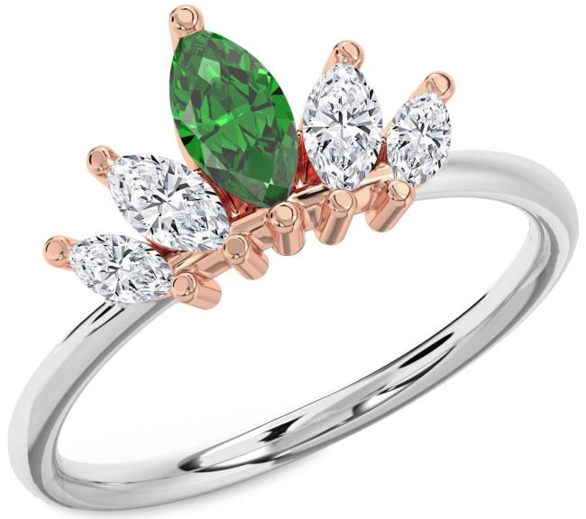 Diamond Emerald Platinum & Rose Gold Crown Ring