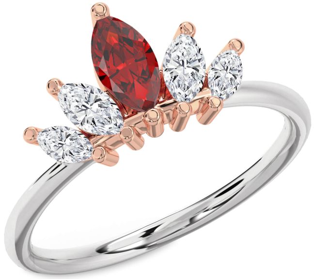 Diamond Ruby White Rose Gold Crown Ring