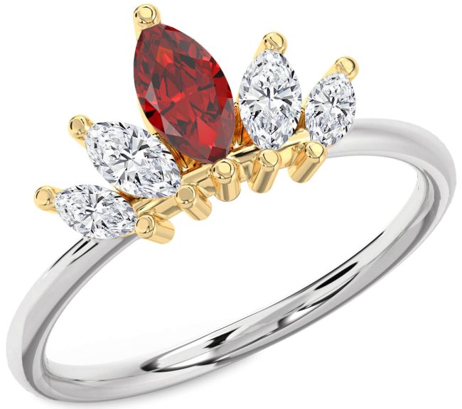 Diamond Ruby Silver & 10K gold Crown Ring