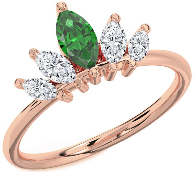 Diamond Emerald Rose Gold Crown Ring