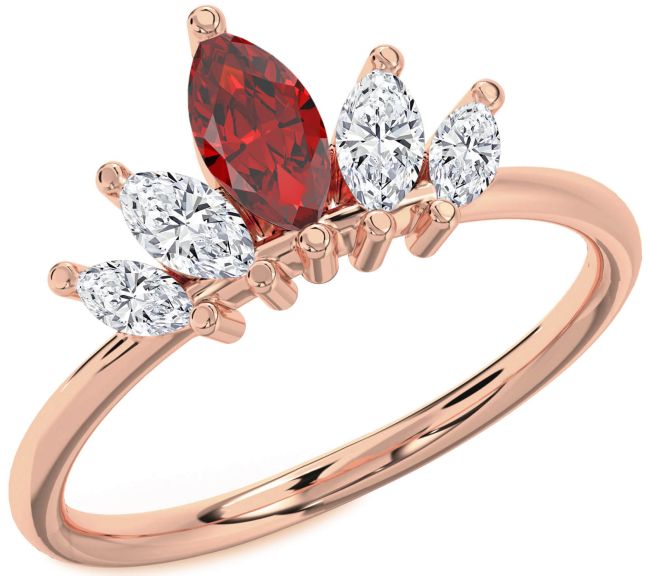 Diamond Ruby Rose Gold Crown Ring