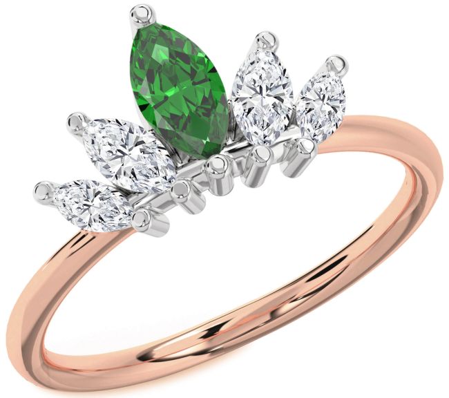 Diamond Emerald Platinum & Rose Gold Crown Ring