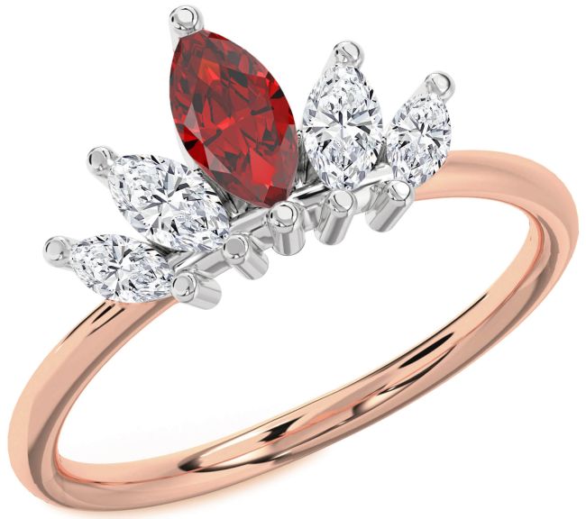 Diamond Ruby Rose Gold Silver Crown Ring