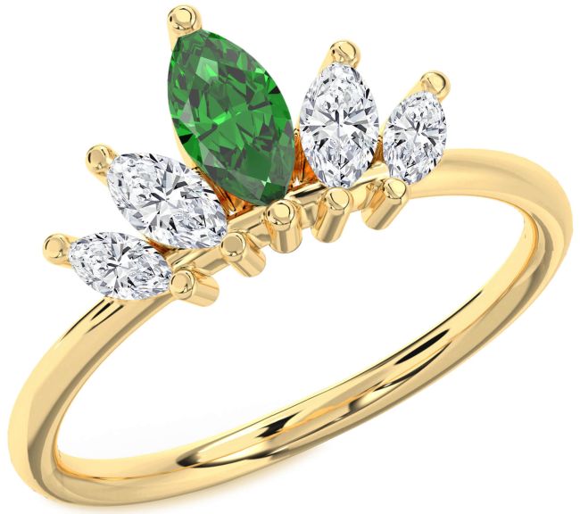 Diamond Emerald Gold Crown Ring