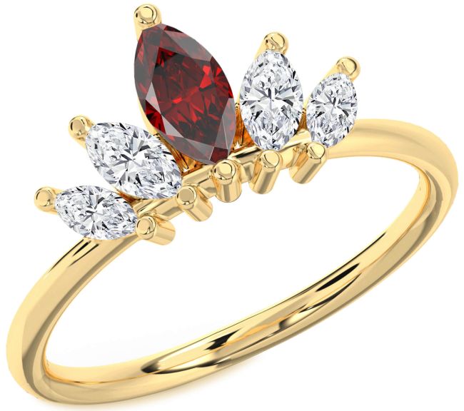 Diamond Garnet Gold Crown Ring