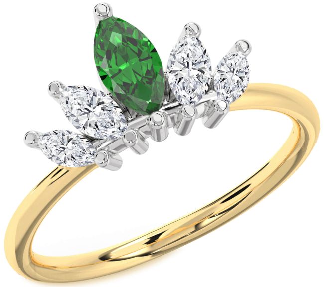 Diamond Emerald Gold Silver Crown Ring