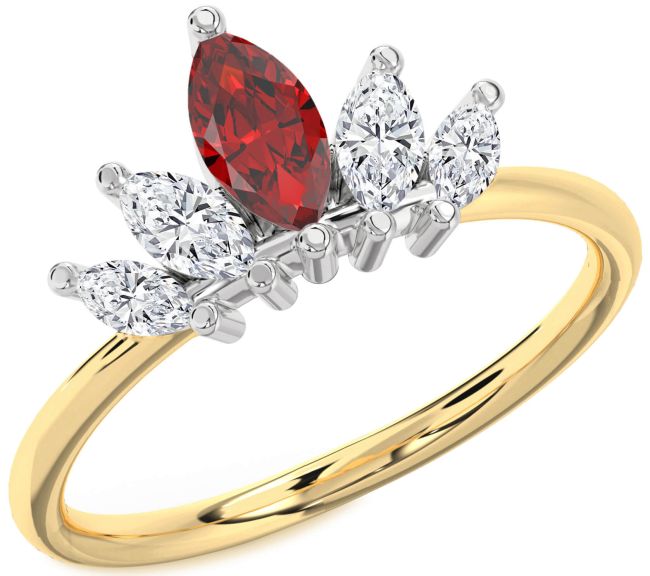 Diamond Ruby Gold Silver Crown Ring