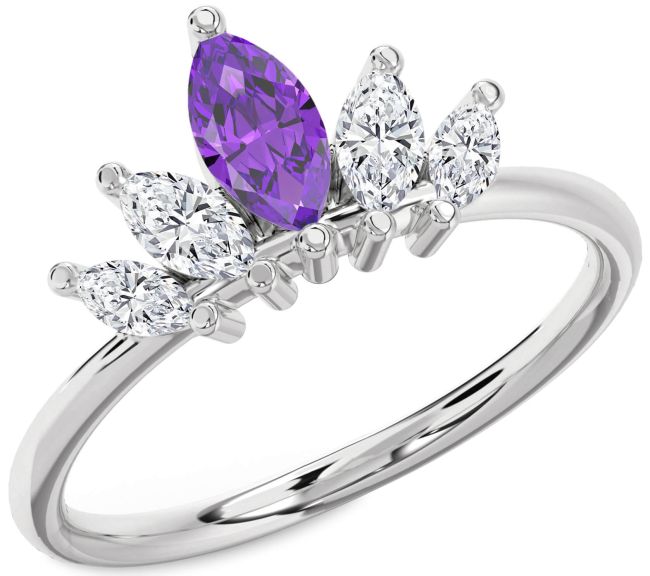 Diamond Amethyst Silver Crown Ring