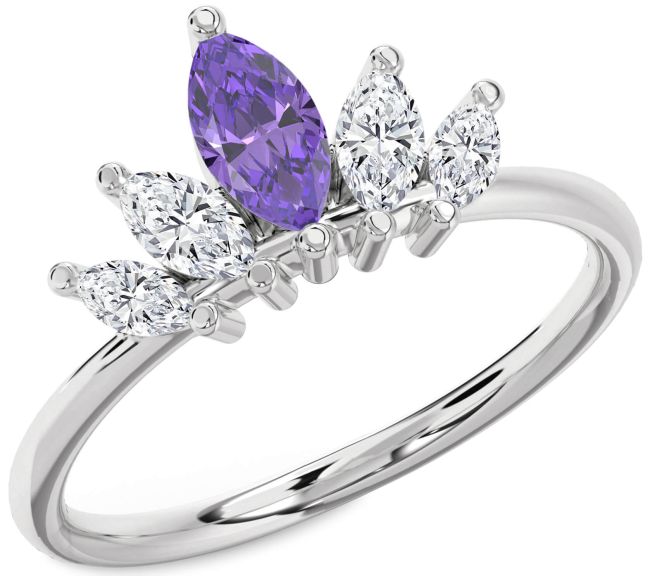 Diamond Alexandrite Silver Crown Ring