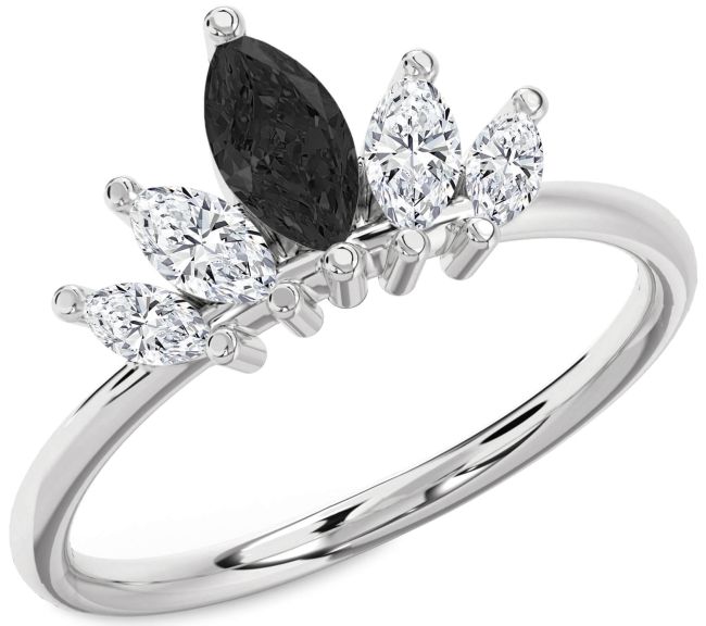 Black Diamond Silver Crown Ring