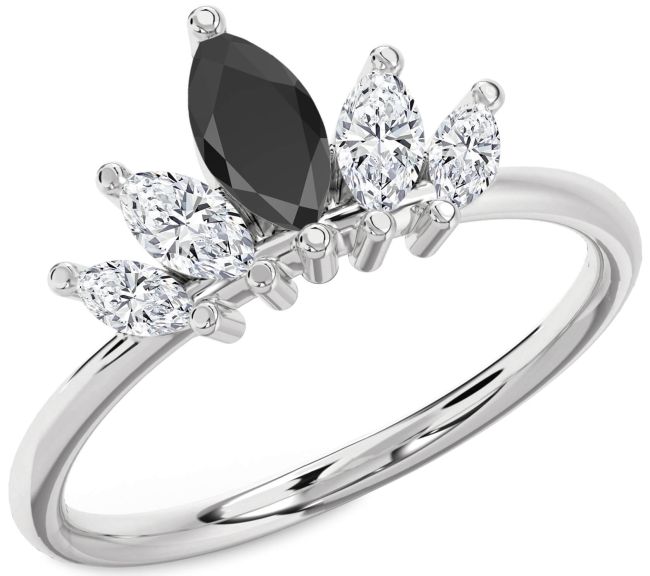 Diamond Black Onyx Silver Crown Ring