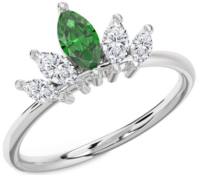 Diamond Emerald Silver Crown Ring