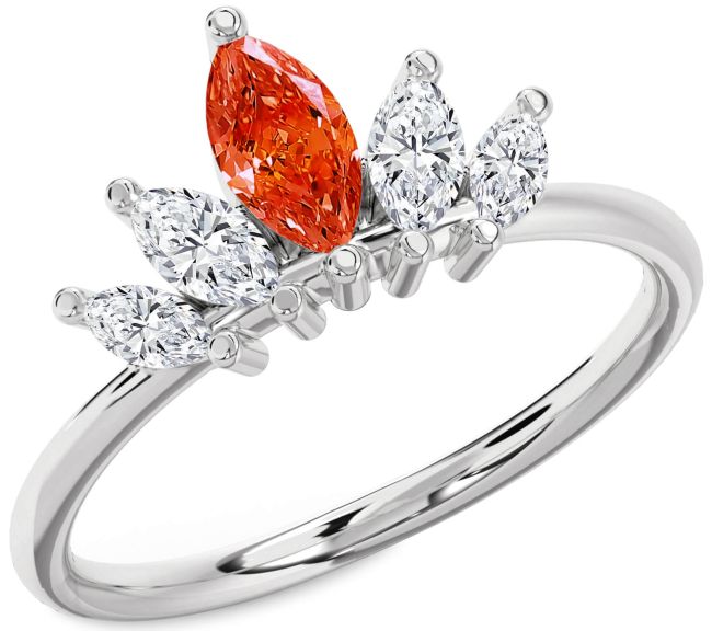 Diamond Fire Opal Silver Crown Ring