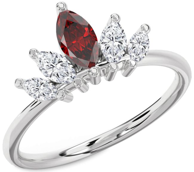 Diamond Garnet Silver Crown Ring