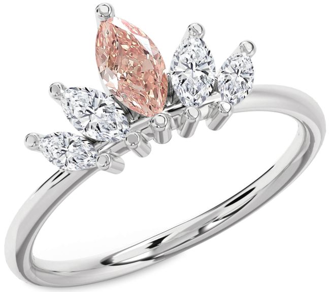Diamond Morganite Platinum Crown Ring