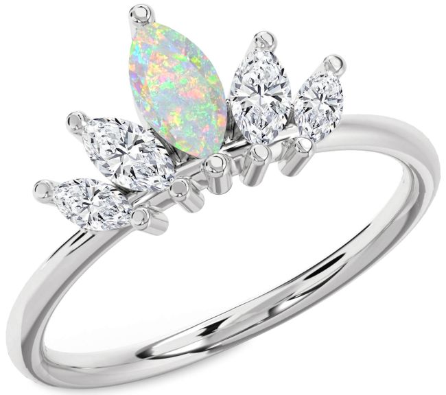 Diamond Opal Silver Crown Ring