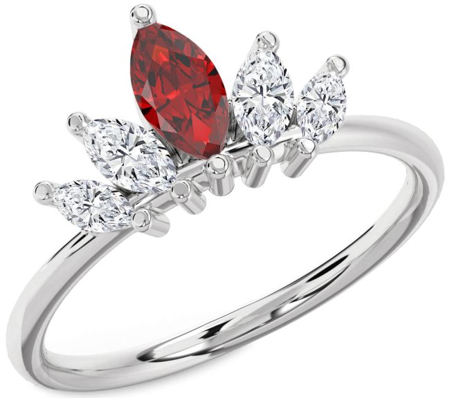 Diamond Ruby Platinum Crown Ring