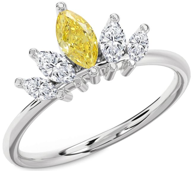 Yellow Diamond Platinum Crown Ring